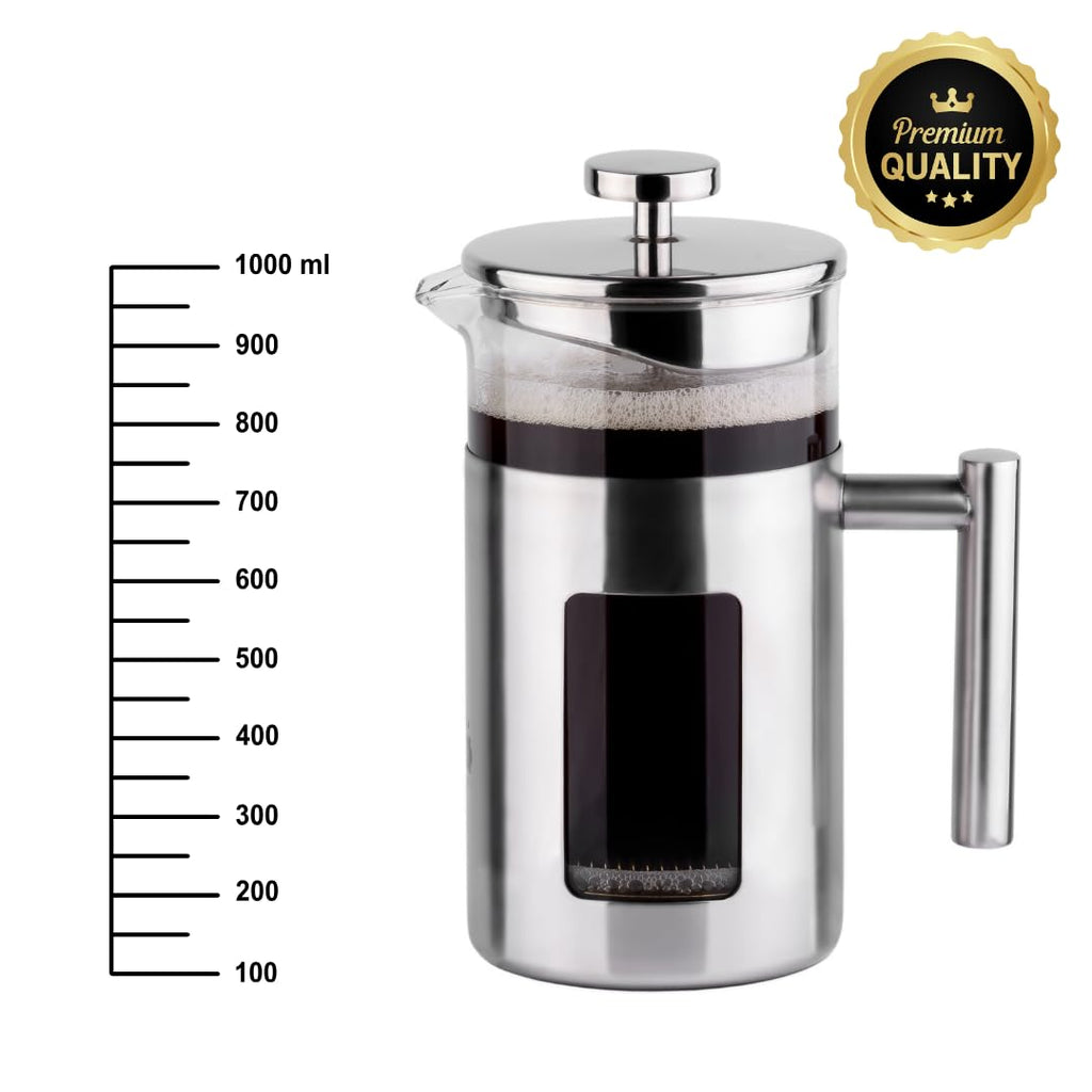 34 Ounce French Press Coffee Maker with Stainless Steel Frame L580