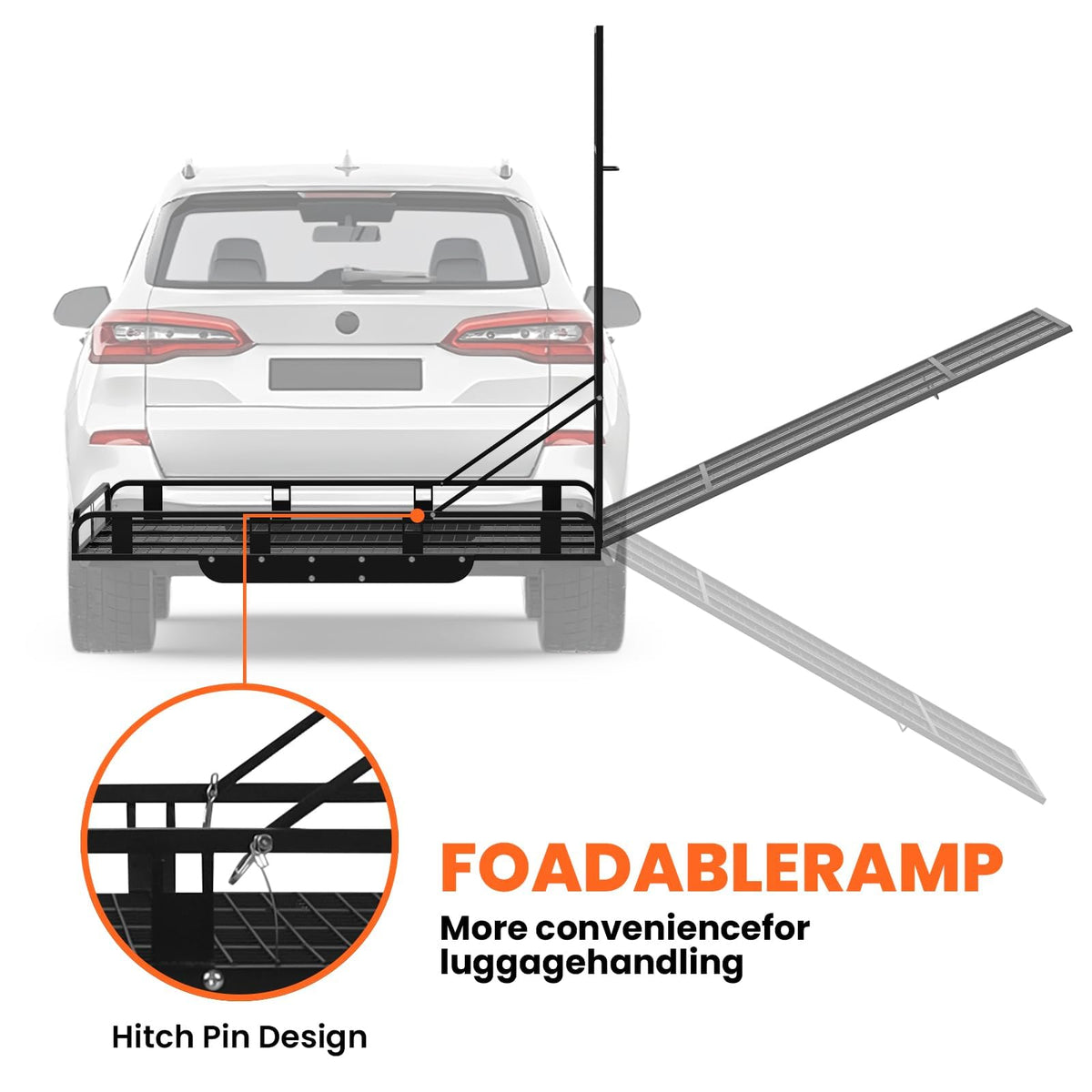 Hitch Cargo Carrier, 800lb Capacity Aluminum Cargo Basket with Folding Ramp T6484