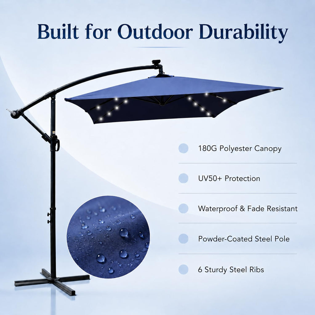10x6.5FT Navy Blue Solar Patio Umbrella Q620