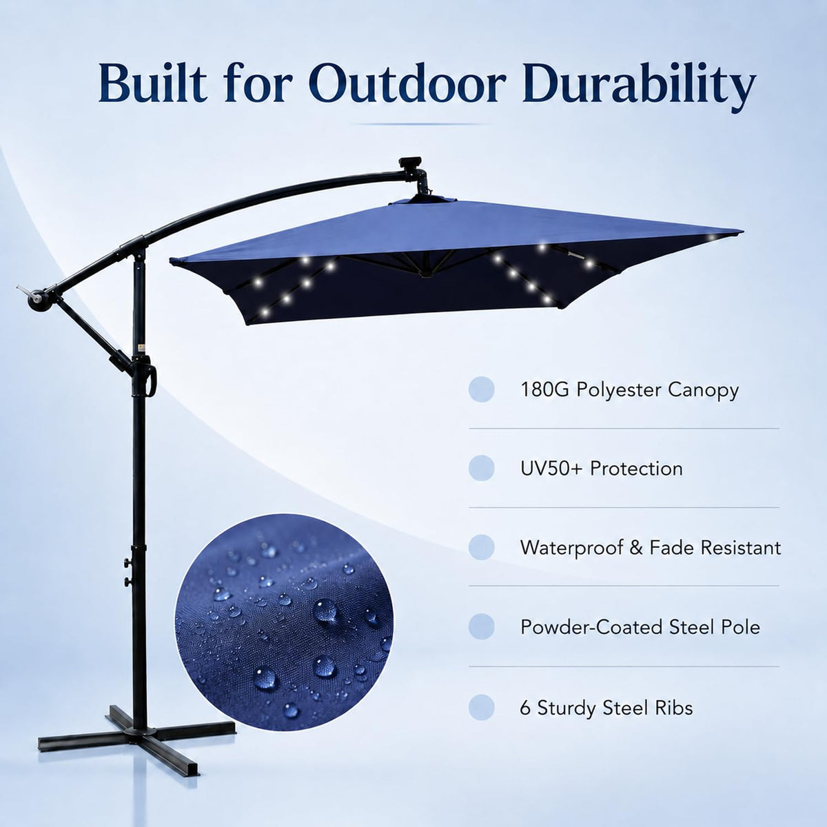 10x6.5FT Navy Blue Solar Patio Umbrella Q620