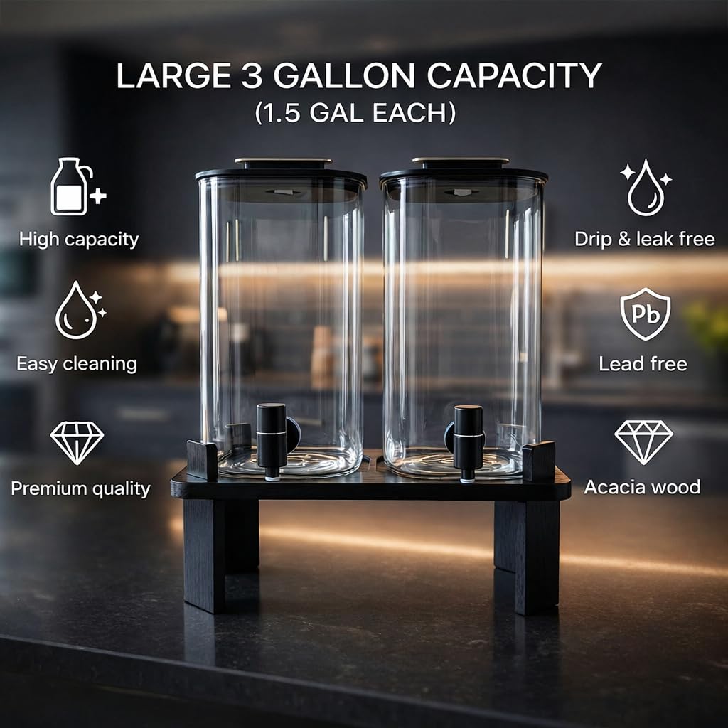 2 PCS 3 Gallon Glass Beverage Dispenser with Wood Stand X260846
