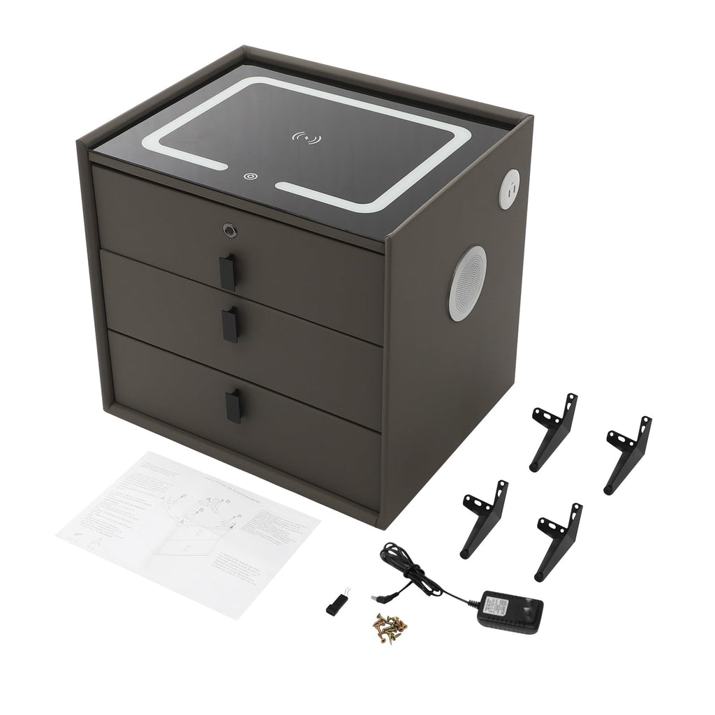 Solid Wood Nightstand with 3 Drawers V640003