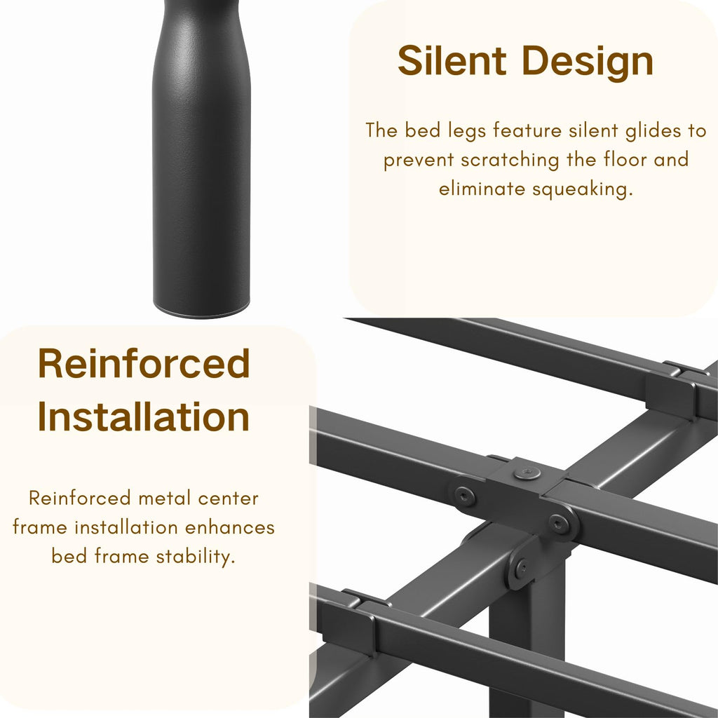 Queen Size Black Metal Bed Frame with Storage F30065