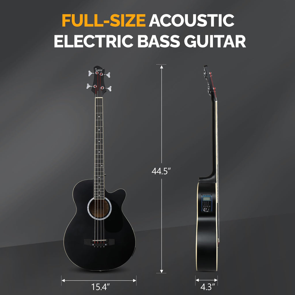 Full Size 4 Strings Acoustic Electric Bass Guitar Kit Matte Black W696969