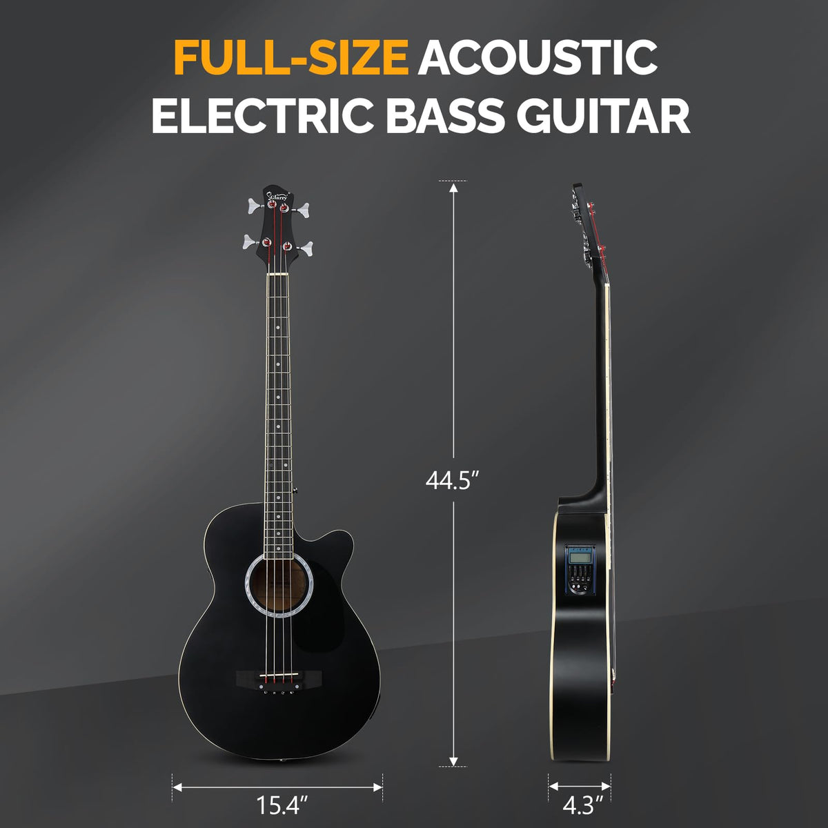 Full Size 4 Strings Acoustic Electric Bass Guitar Kit Matte Black W696969