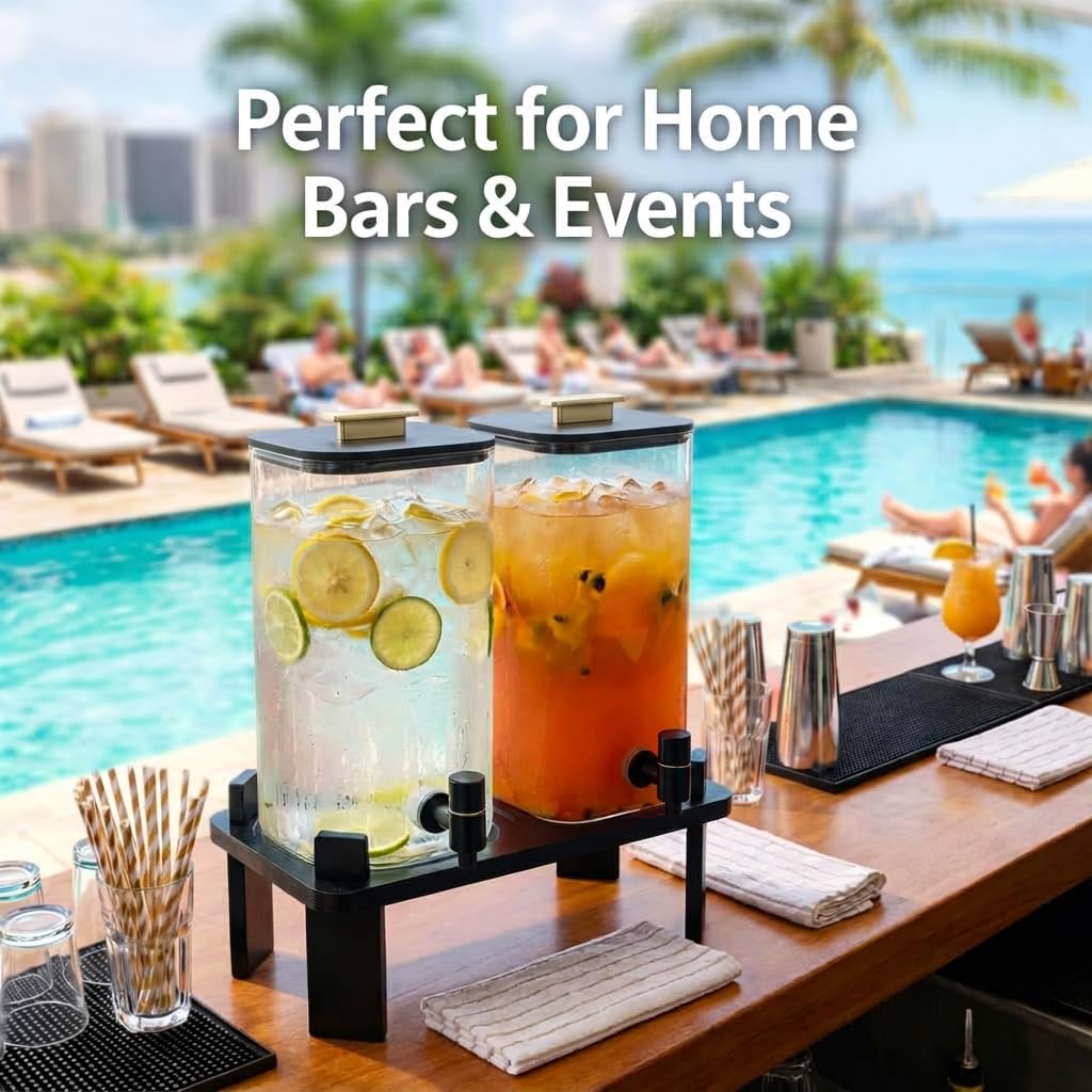 2 PCS 3 Gallon Glass Beverage Dispenser with Wood Stand X260846