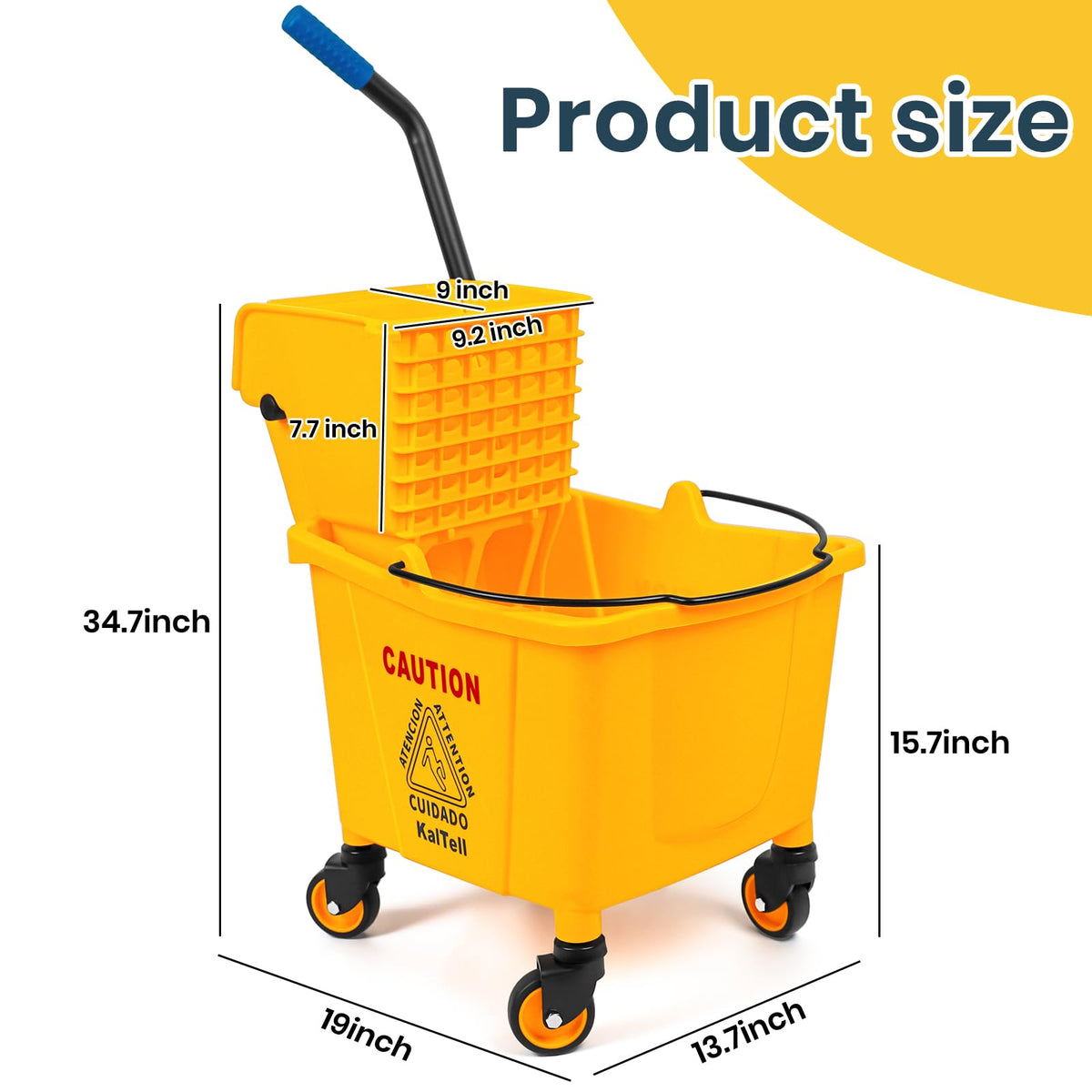 35 Qt Commercial Mop Bucket with Side Press Wringer on Wheels D172