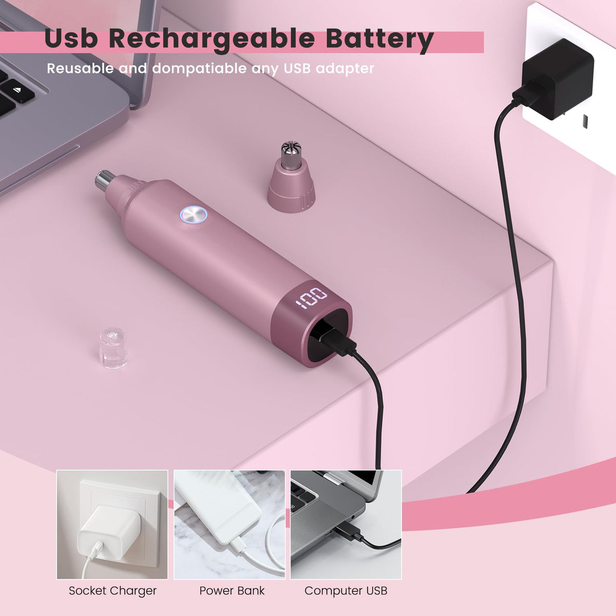 USB Rechargeable Electric Ear and Nose Hair Trimmer V4148