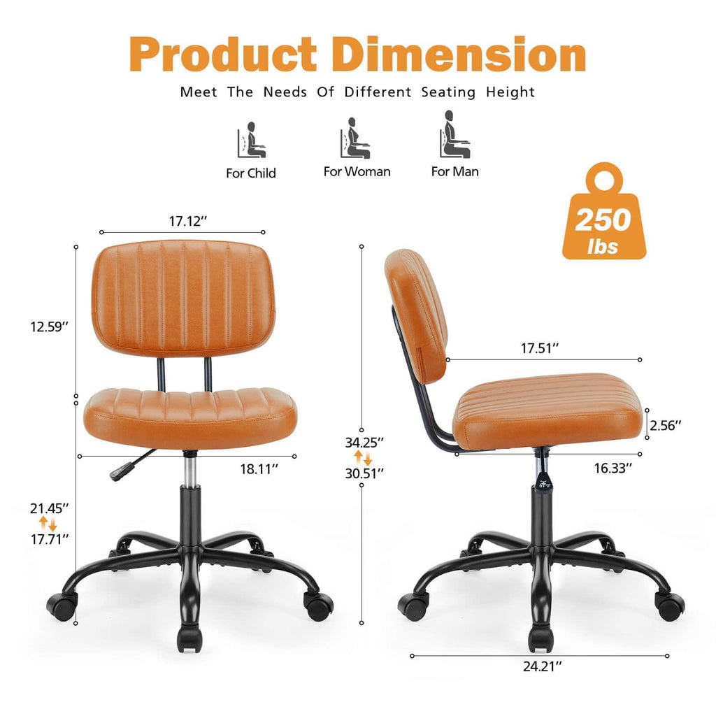 Orange Adjustable Height Swivel Rolling Office Chair G96324