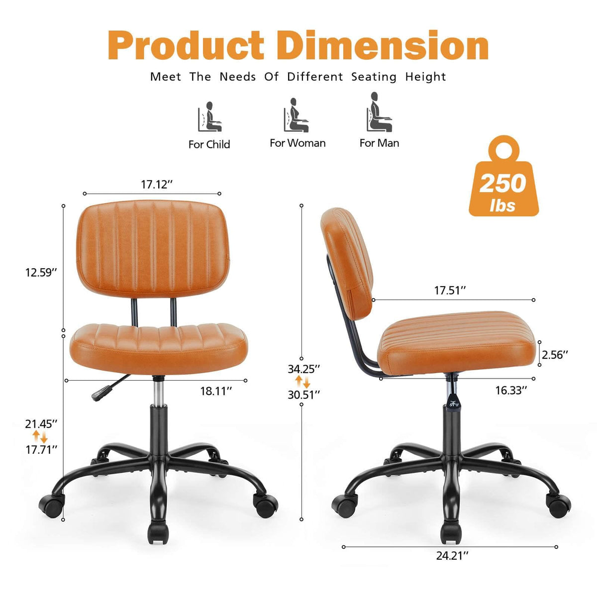 Orange Adjustable Height Swivel Rolling Office Chair G96324