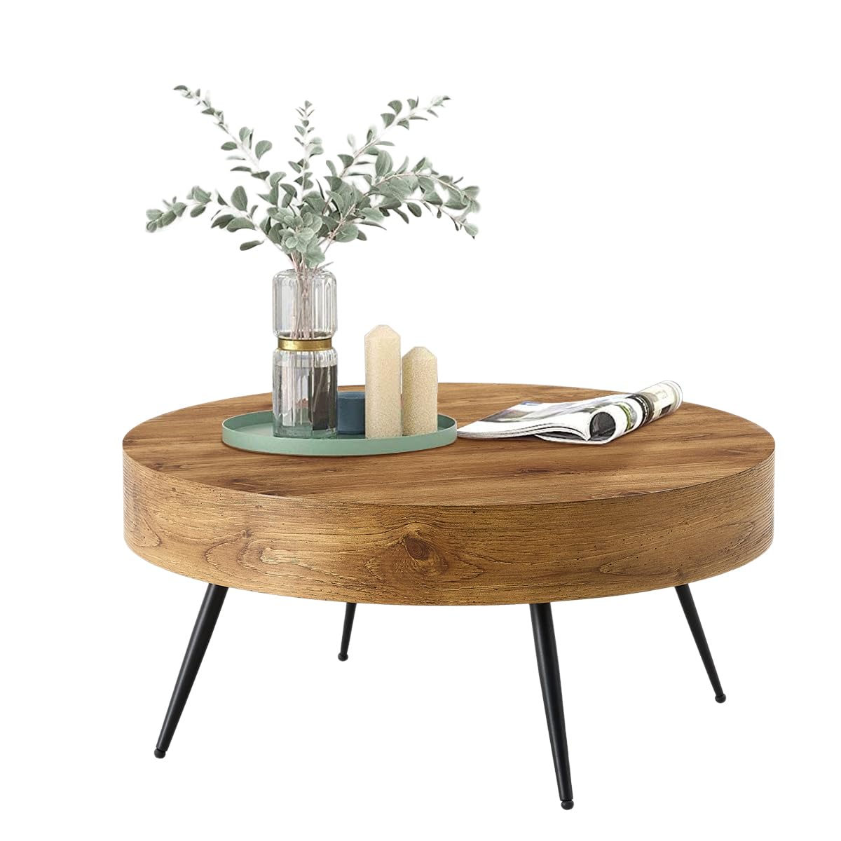Round Wood Coffee Table with Metal Legs Z827753