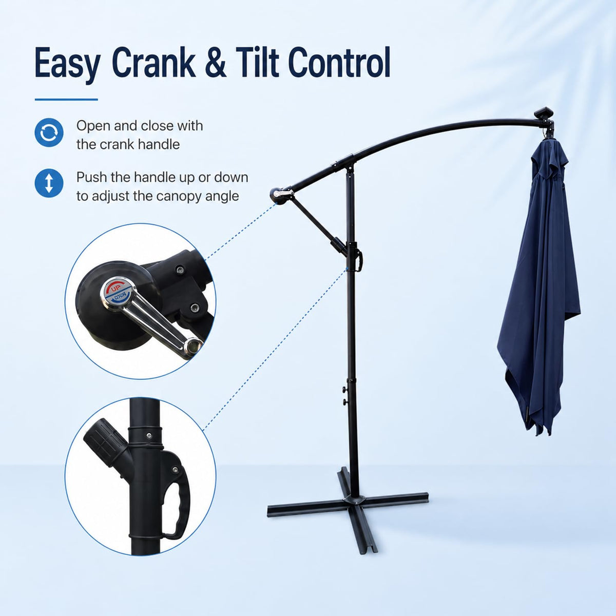 10x6.5FT Navy Blue Solar Patio Umbrella Q620