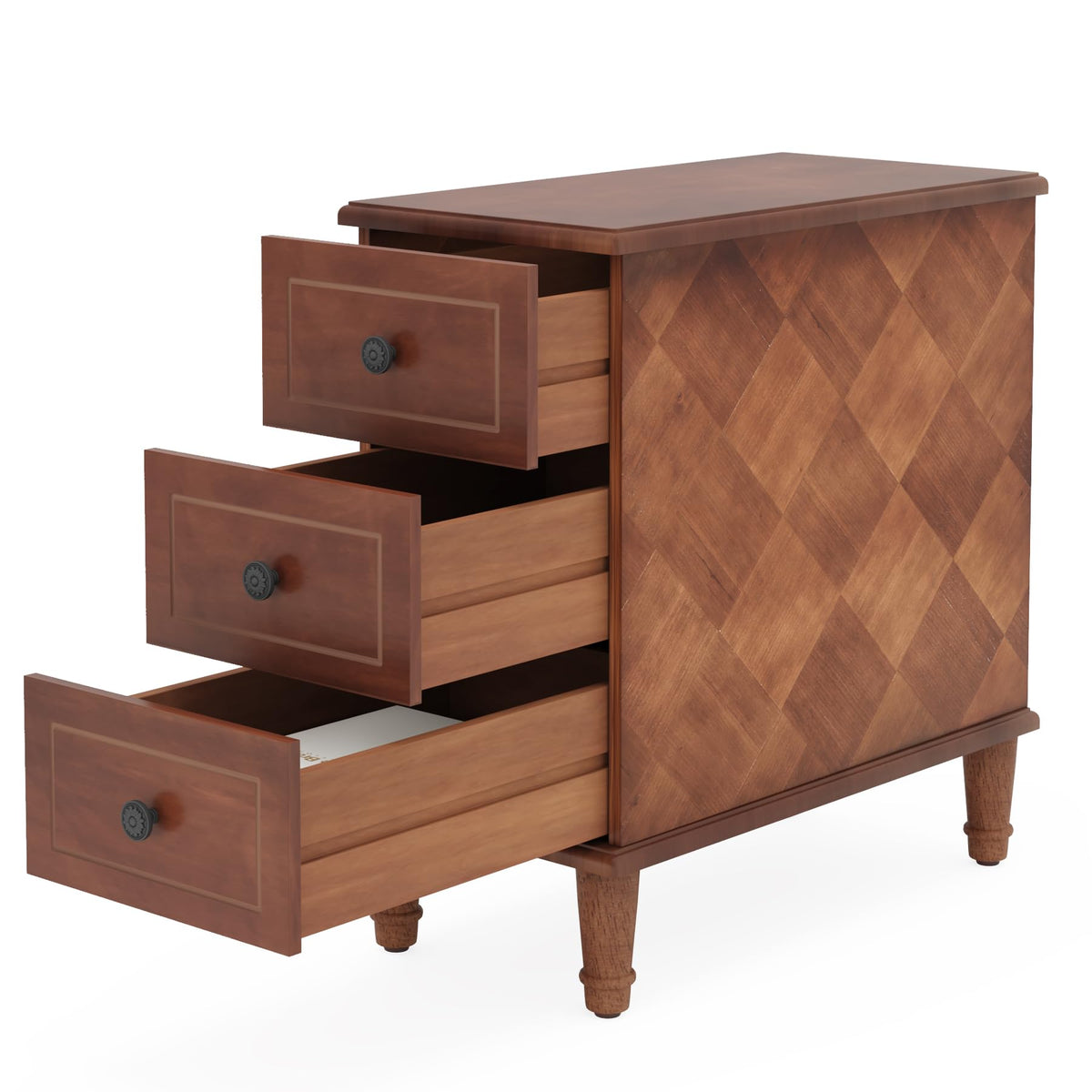 Fully Assembled Set of 2 Narrow 3 Drawer Brown End Table M97434