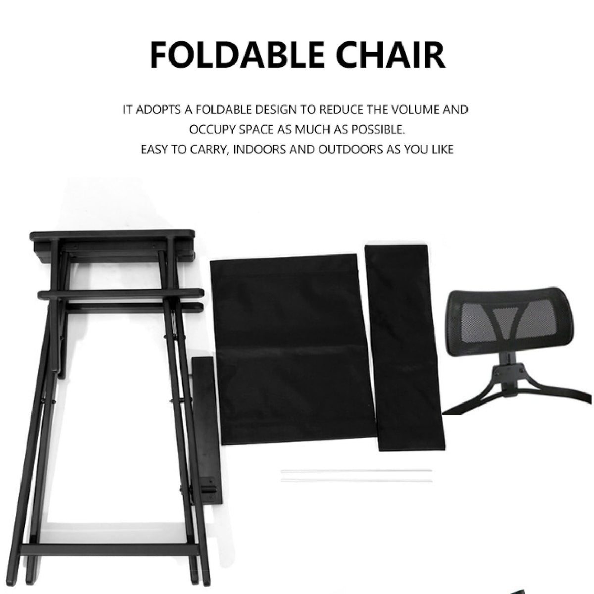 Foldable Stool with Head Rest, Portable Camping Chair, Supports Up to 300 Lbs, Gold I756602