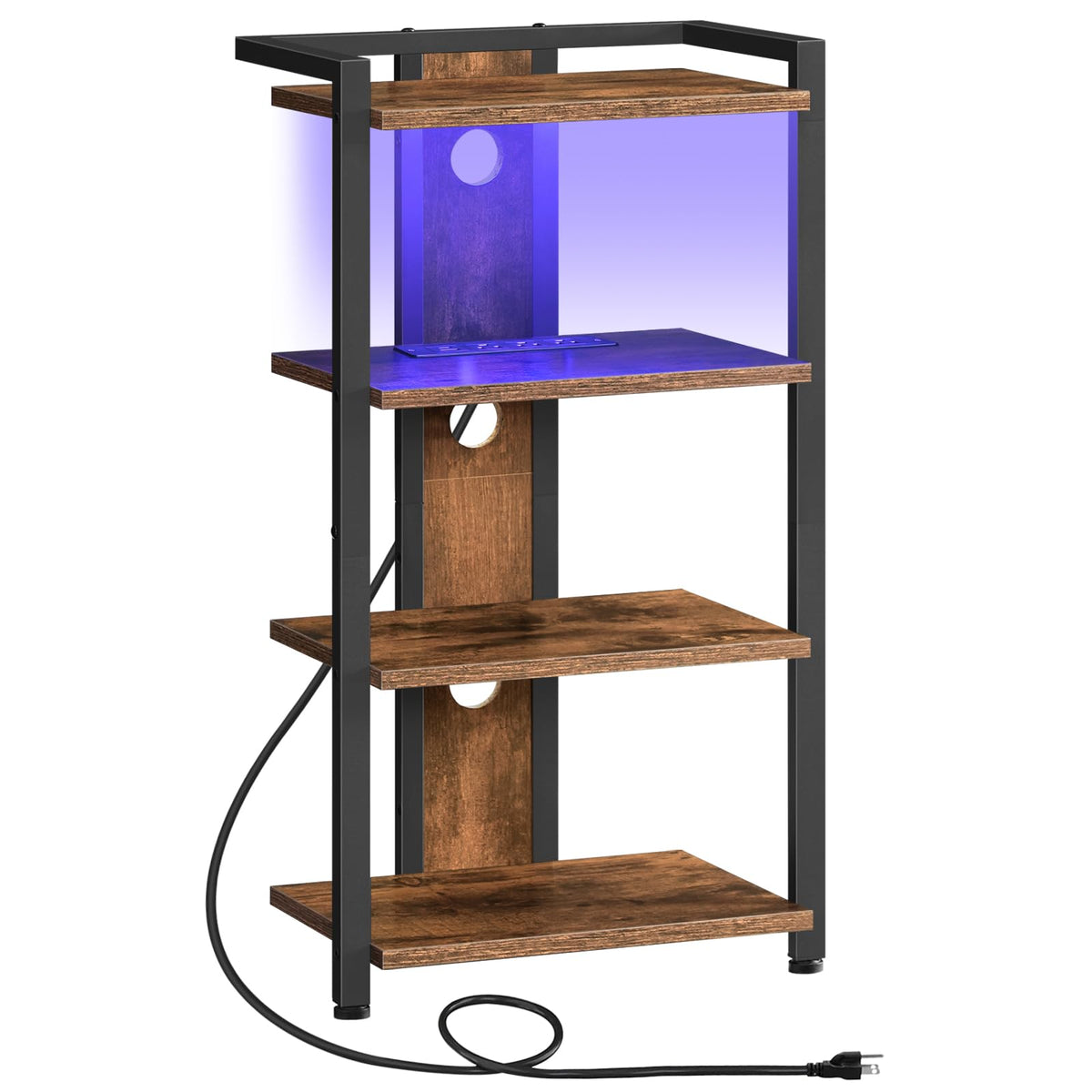 4-Tier Media Stand with Charging Station & LED Light T604