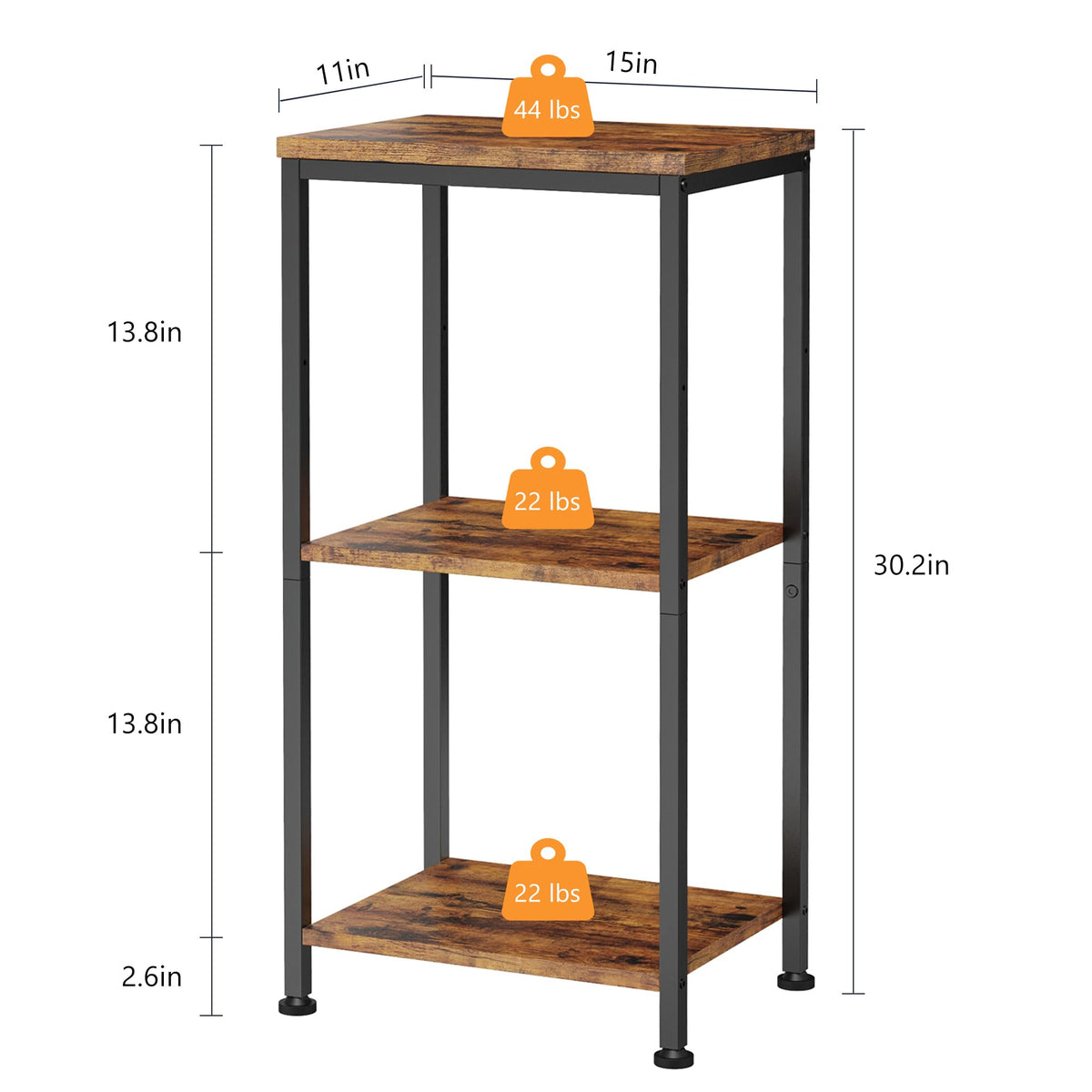 3-Tier Side Table with Adjustable Shelf W616012