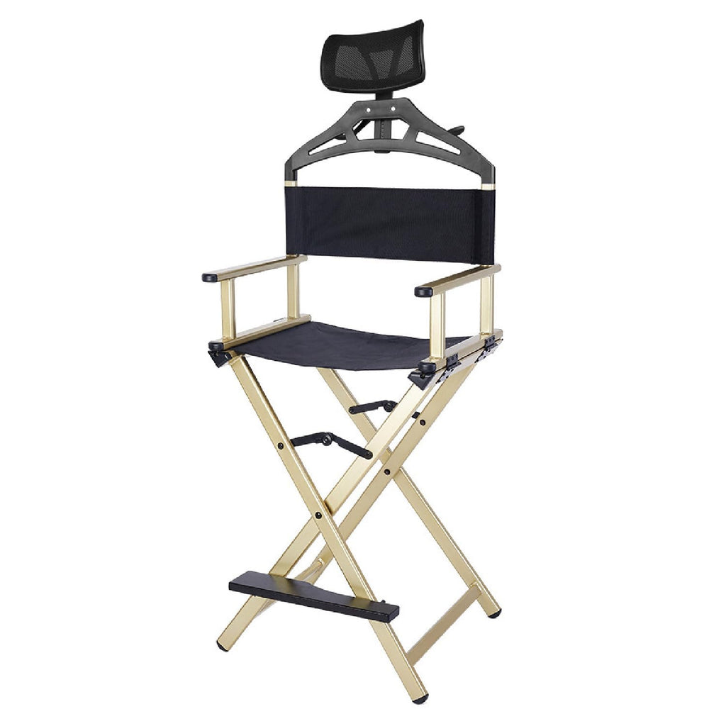 Foldable Stool with Head Rest, Portable Camping Chair, Supports Up to 300 Lbs, Gold I756602