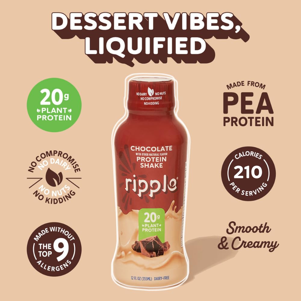 Chocolate Plant Based Protein Shake 20g Pea Protein Vegan Non GMO 12 Fl Oz Bottles Pack of 12 I828007