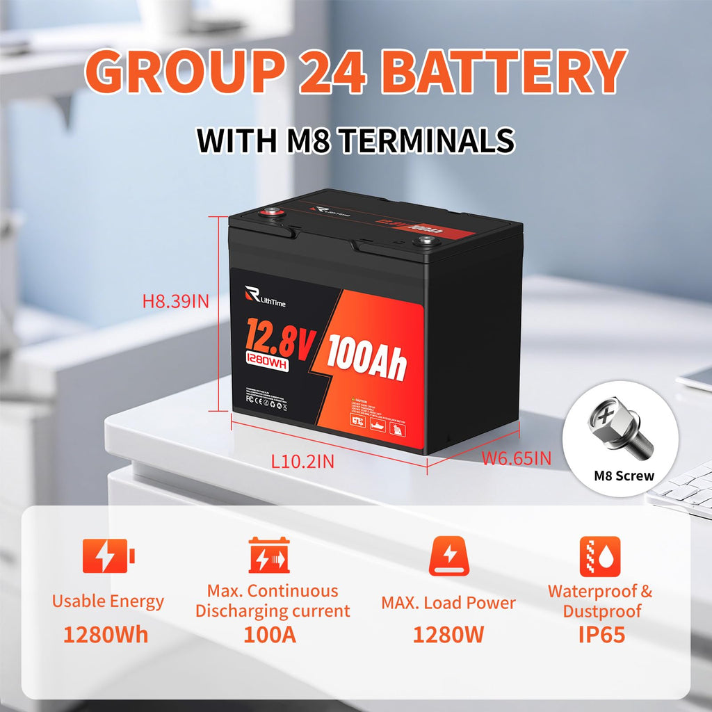 12V 100Ah Group 24 LiFePO4 Deep Cycle Battery L7844