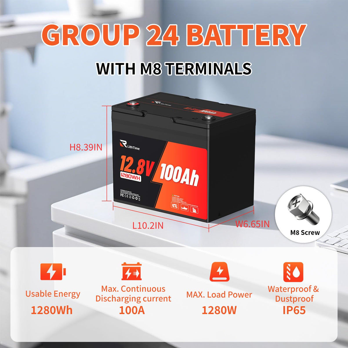 12V 100Ah Group 24 LiFePO4 Deep Cycle Battery L7844