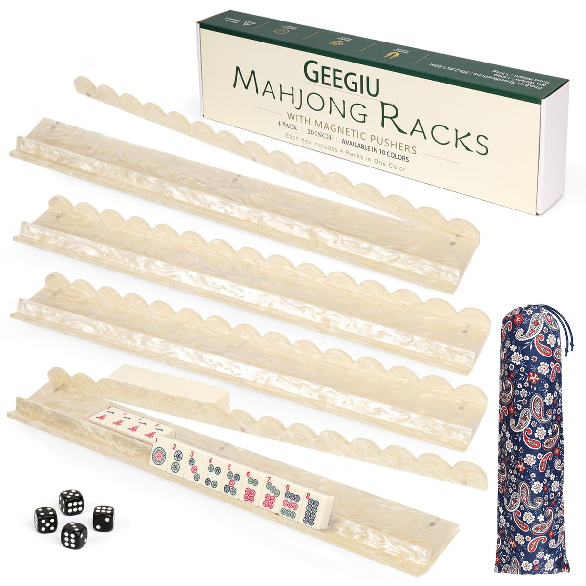 20 Inch Acrylic Mahjong Racks with Magnetic Pushers Set of 4 I79999