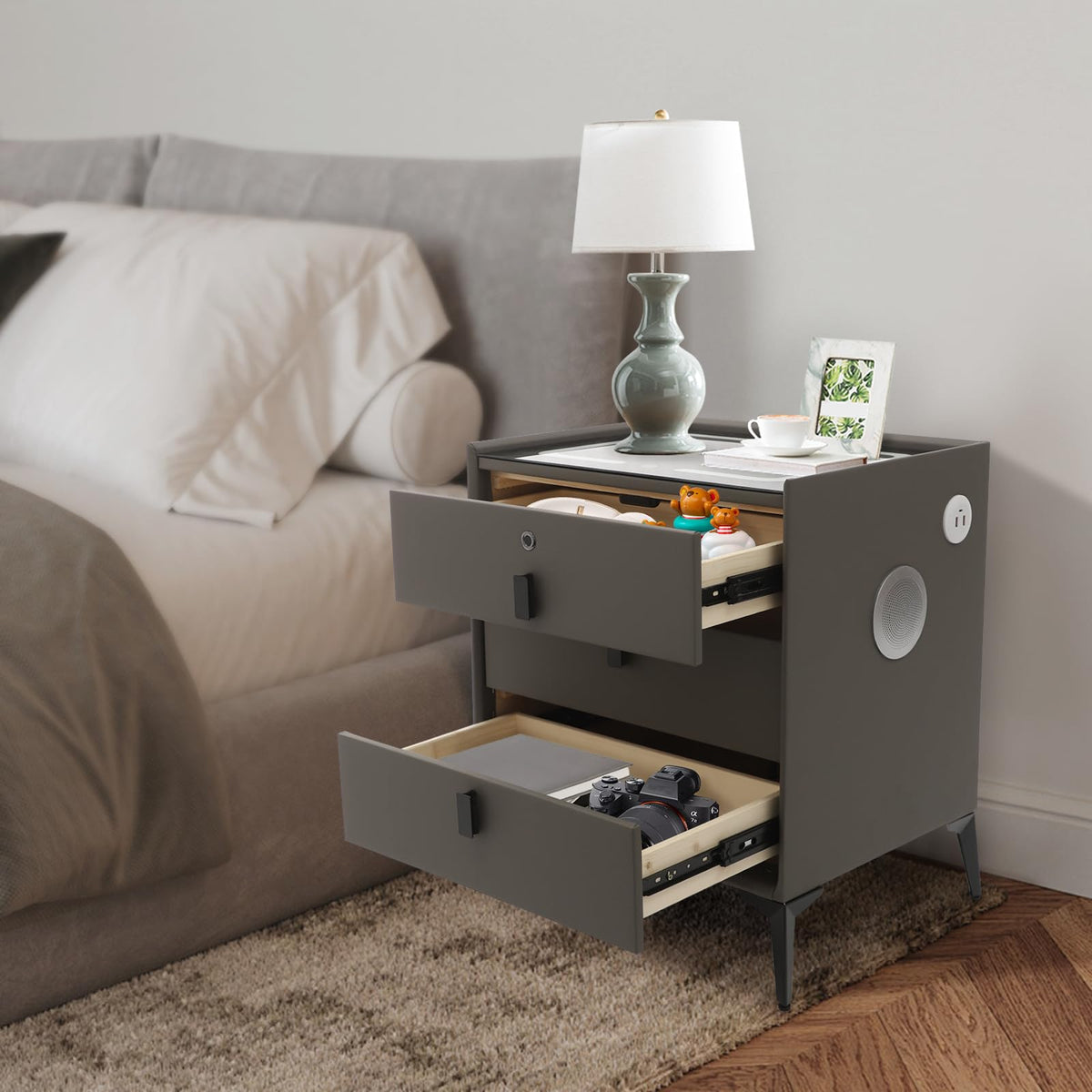Solid Wood Nightstand with 3 Drawers V640003
