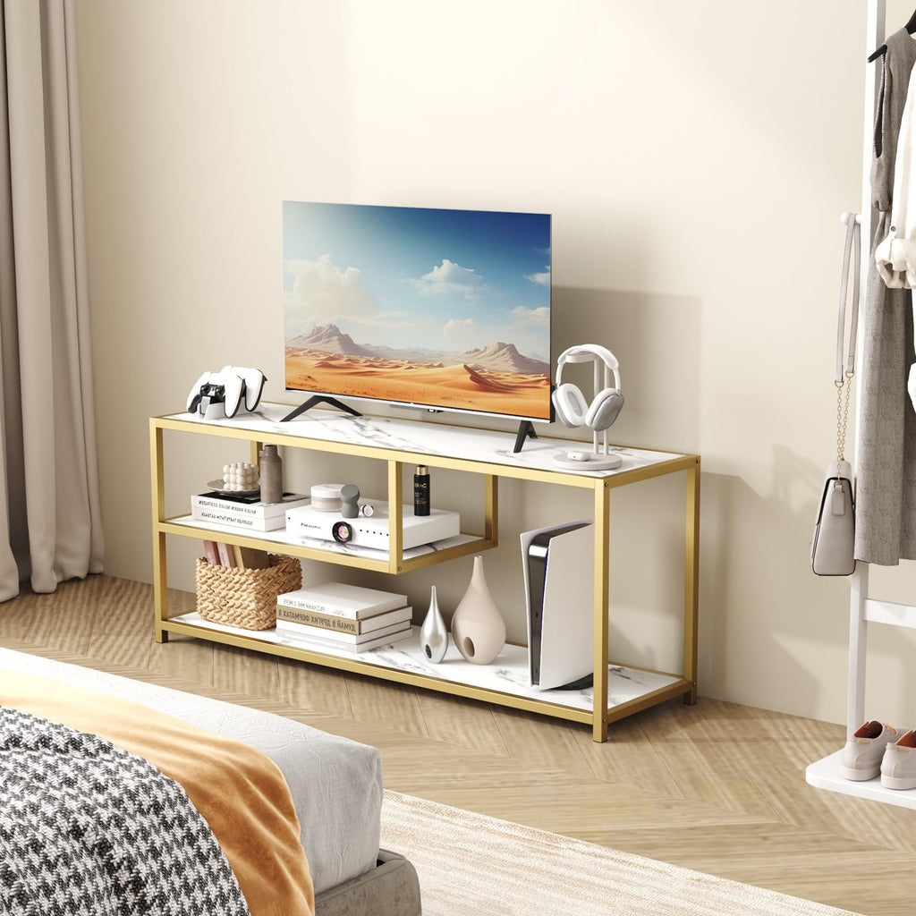 TV Stand for TVs up to 55 Inch, 3 Tier Media Console with Open Storage Shelves D4403