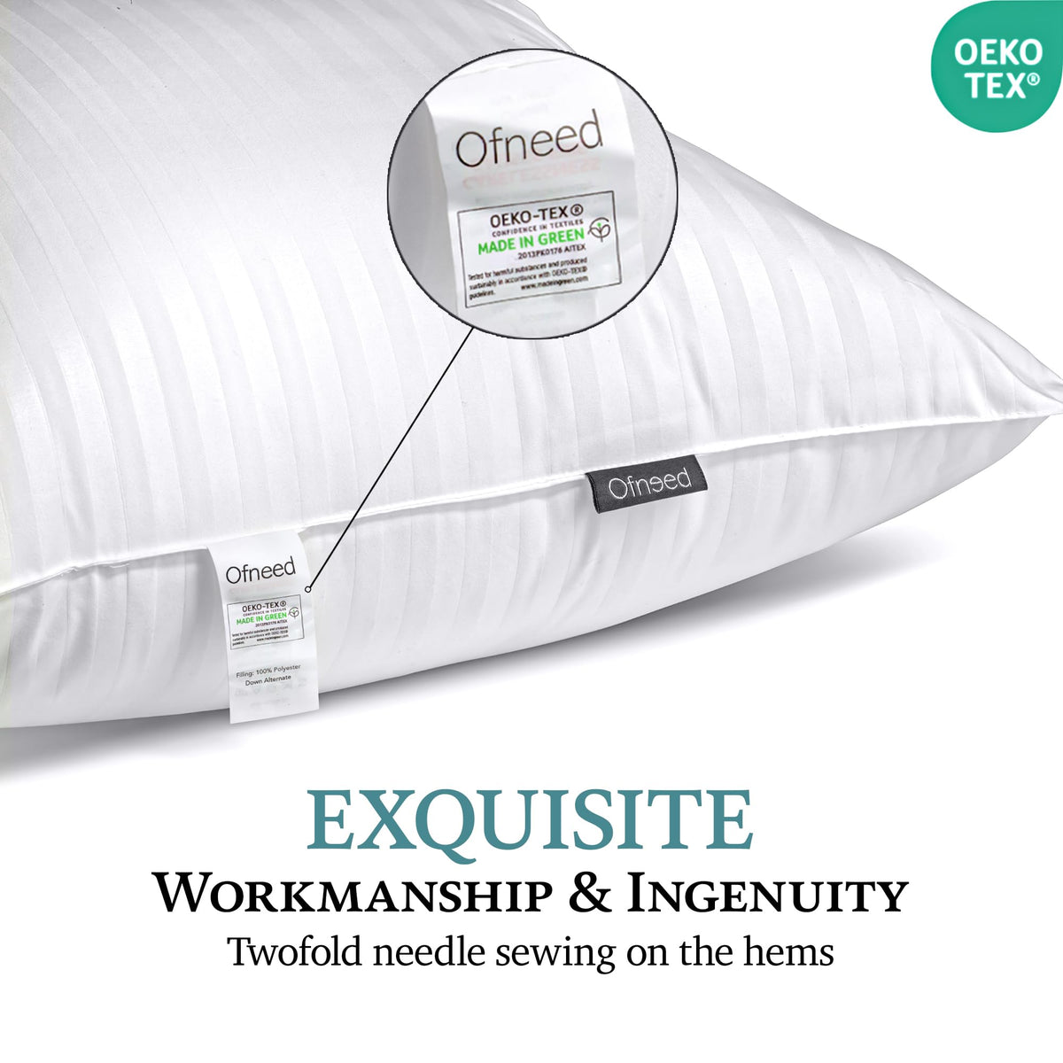 King Size Down Alternative Pillows Set of 2 Cotton Cover 20"x36" F4518