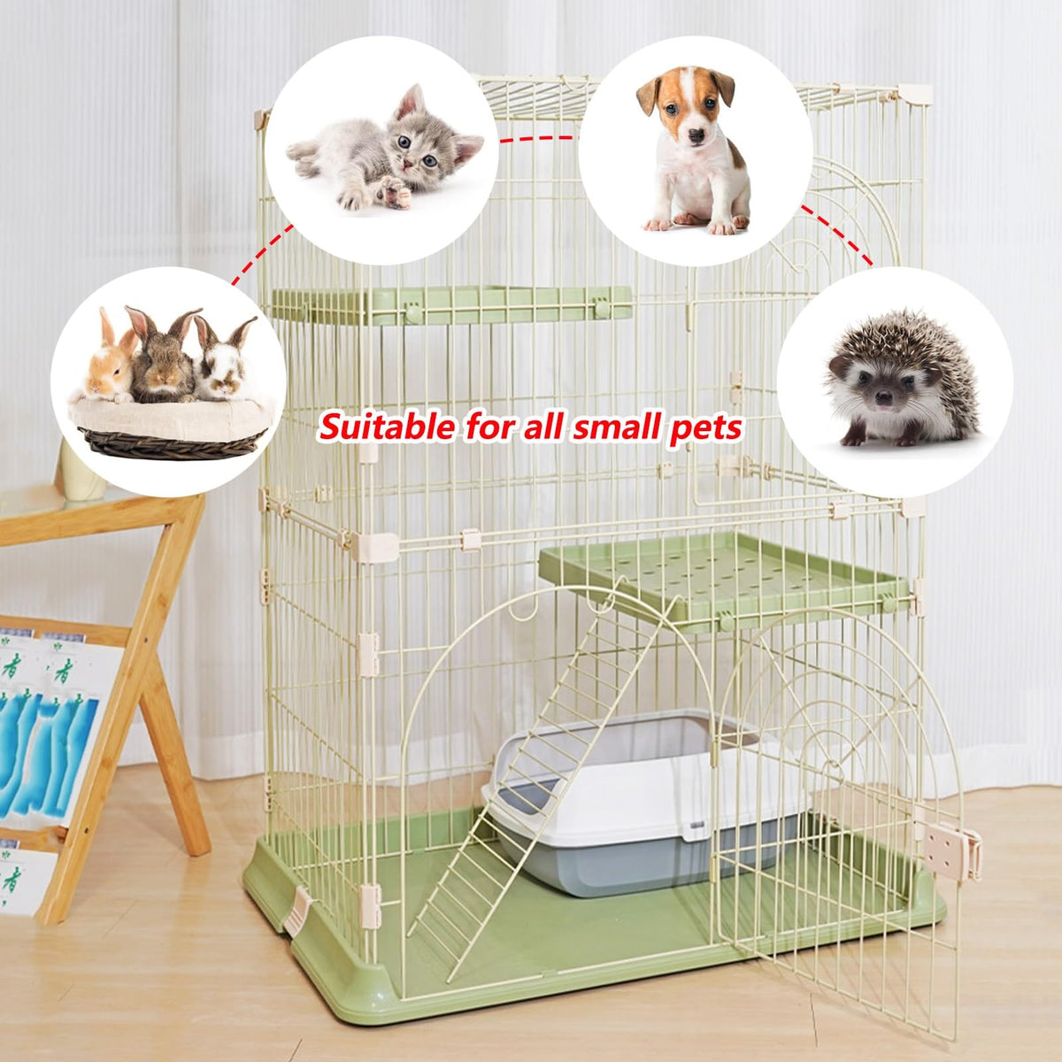 3/4-Tier Wire Cat Cage Playpen Kennel with Hammock H929