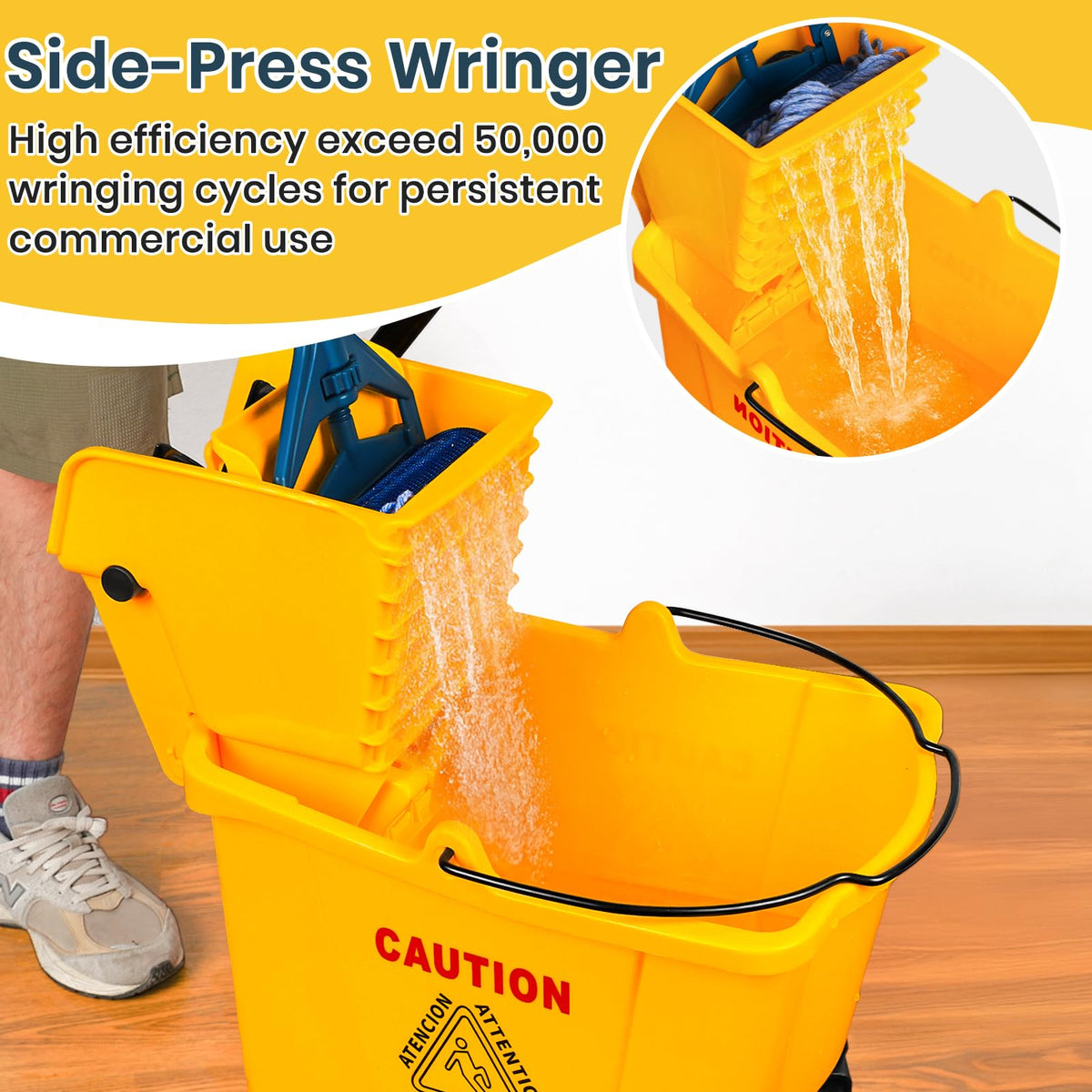 35 Qt Commercial Mop Bucket with Side Press Wringer on Wheels D172