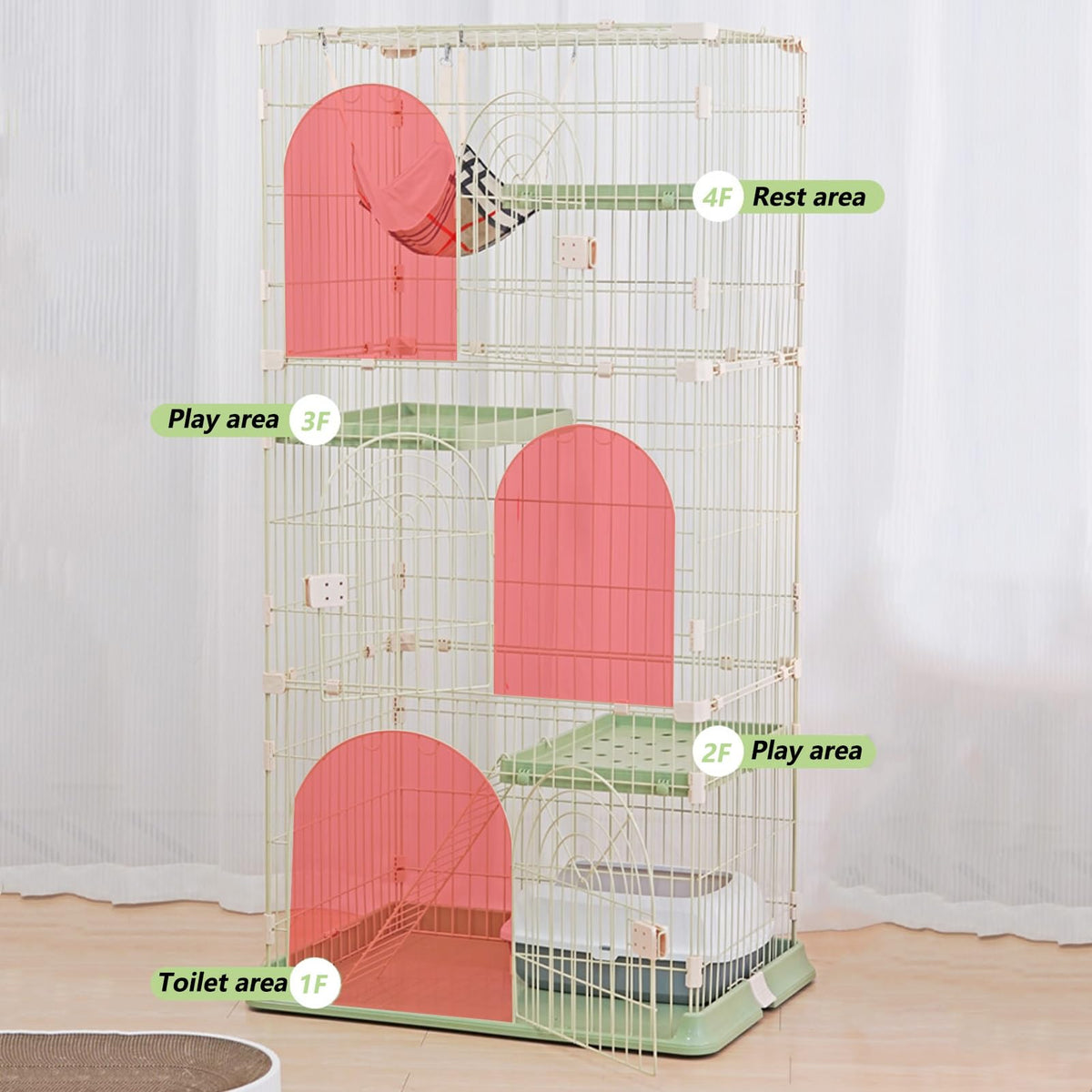 3/4-Tier Wire Cat Cage Playpen Kennel with Hammock H929