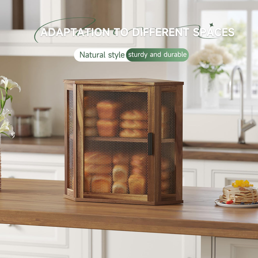2-Tier Acacia Wood Bread Box with Window Q834916