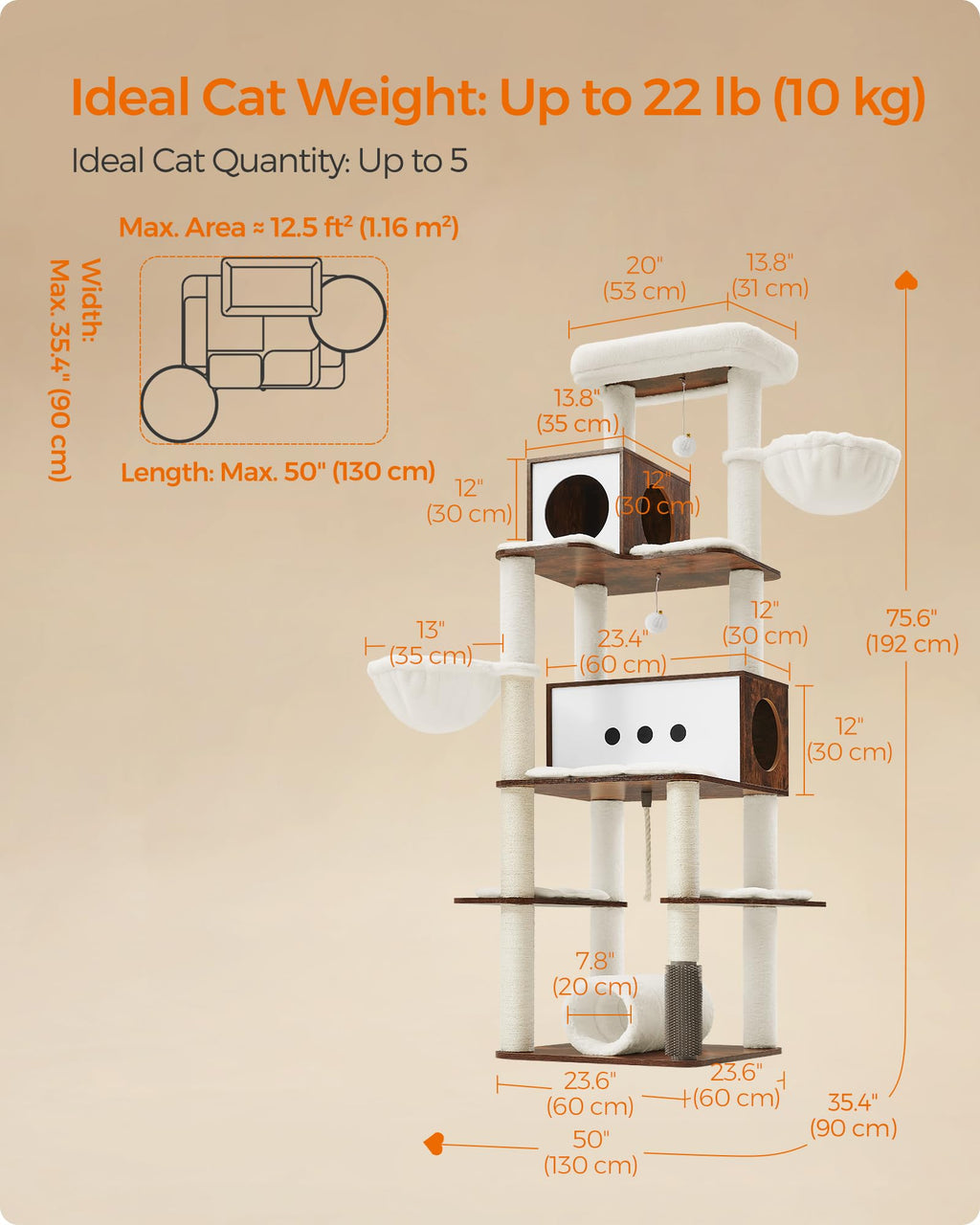 Cat Tree with 2 Caves and 2 Hammocks Z91695