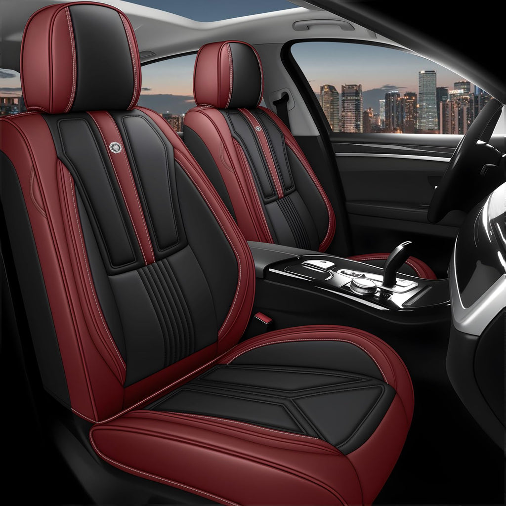 Black Red Nappa Leather 5 Seats Full Set Car Seat Covers T98340