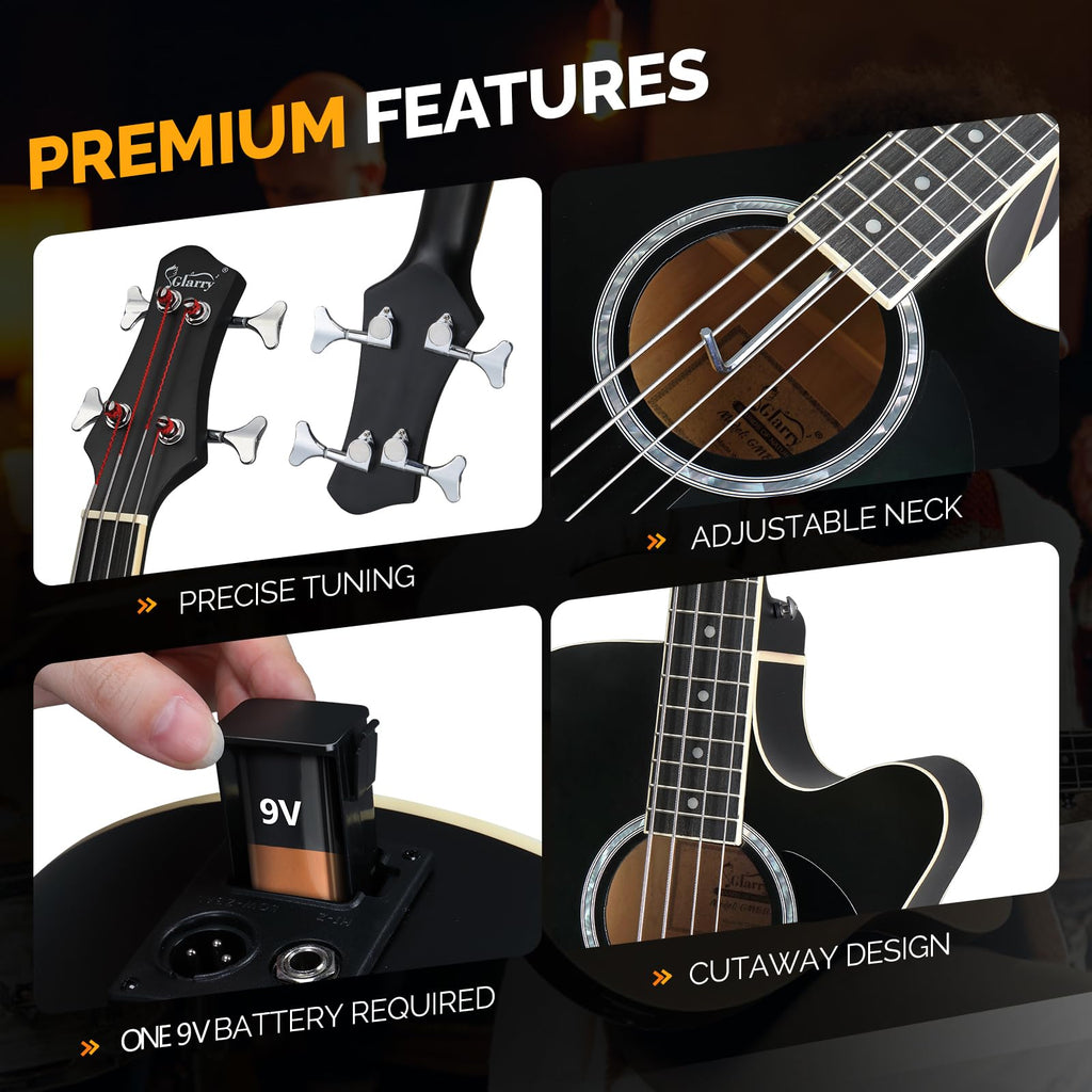 Full Size 4 Strings Acoustic Electric Bass Guitar Kit Matte Black W696969
