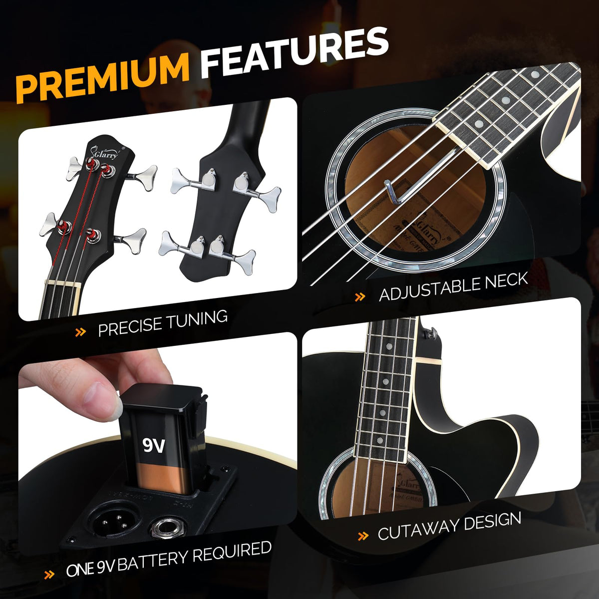 Full Size 4 Strings Acoustic Electric Bass Guitar Kit Matte Black W696969