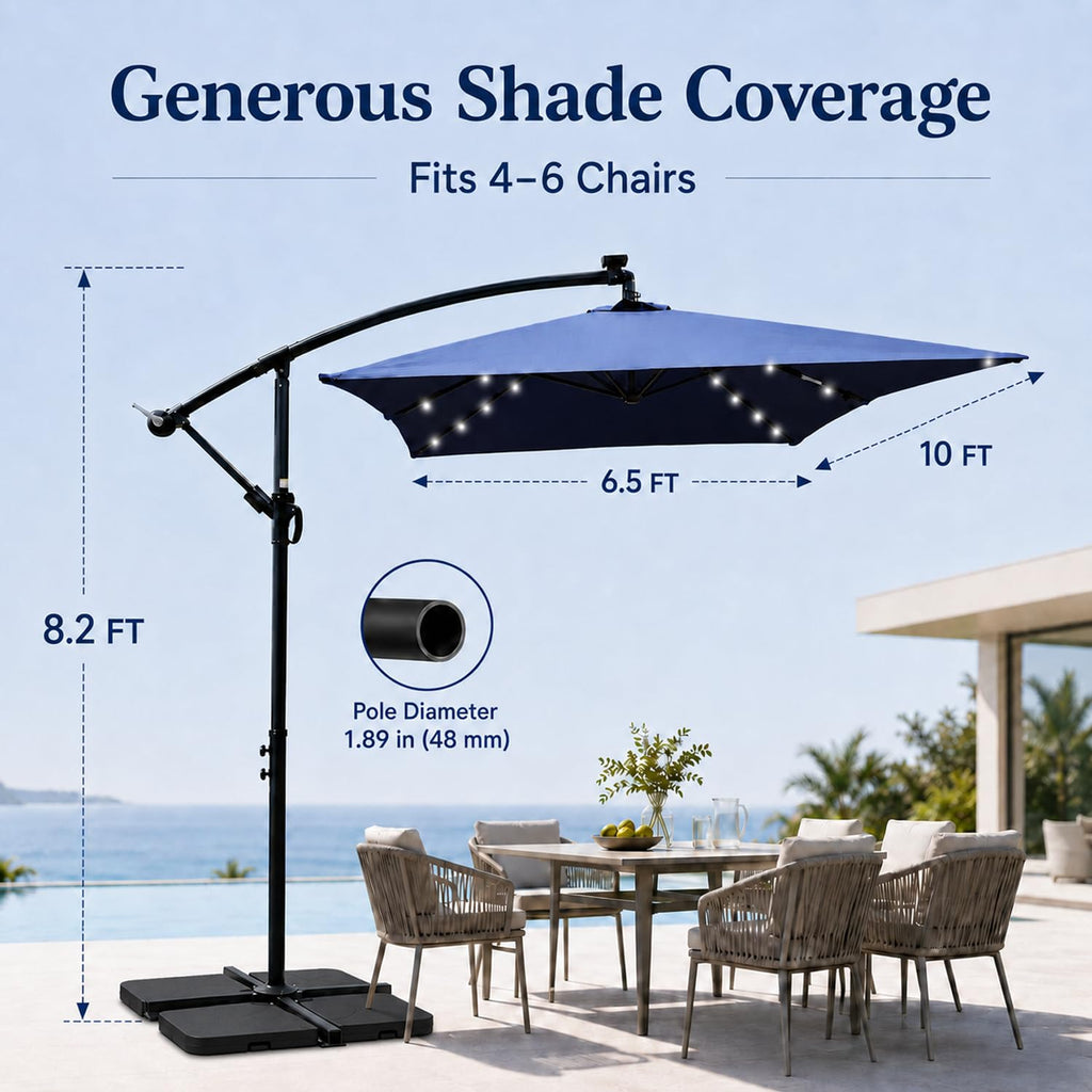 10x6.5FT Navy Blue Solar Patio Umbrella Q620