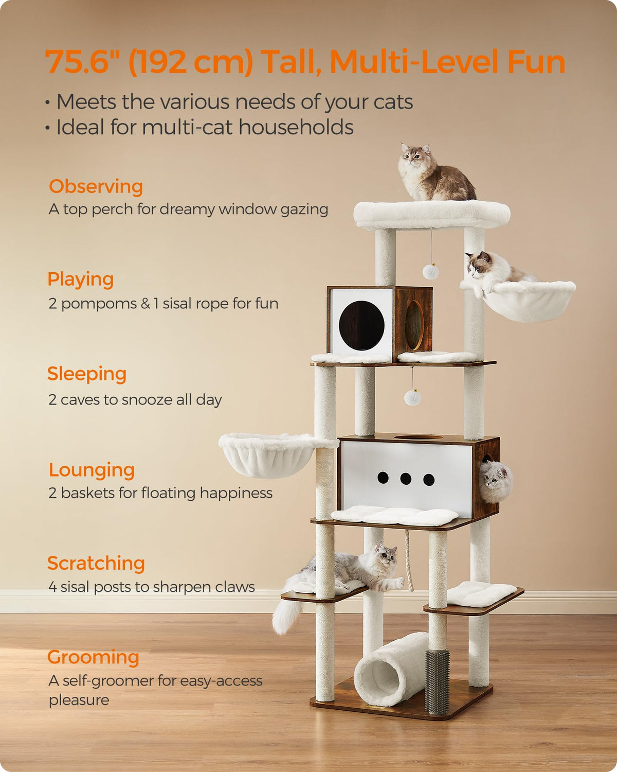 Cat Tree with 2 Caves and 2 Hammocks Z91695