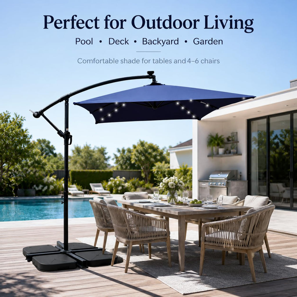 10x6.5FT Navy Blue Solar Patio Umbrella Q620