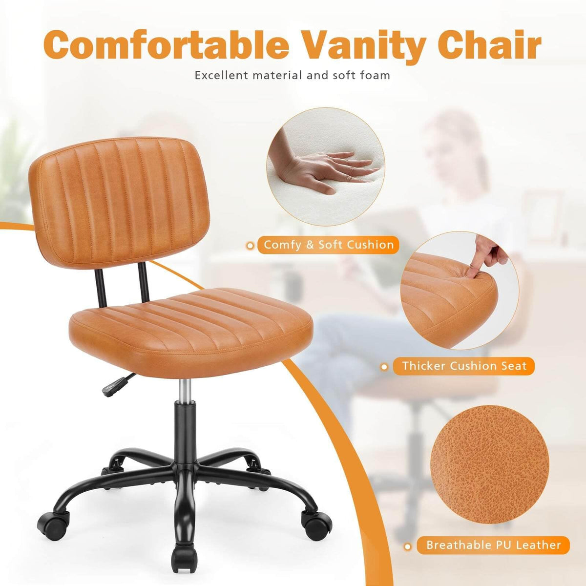 Orange Adjustable Height Swivel Rolling Office Chair G96324