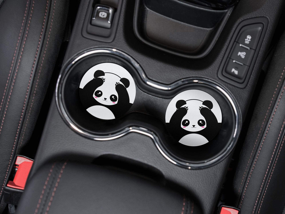 Black White Absorbent Round Car Coasters 2pcs Set J898