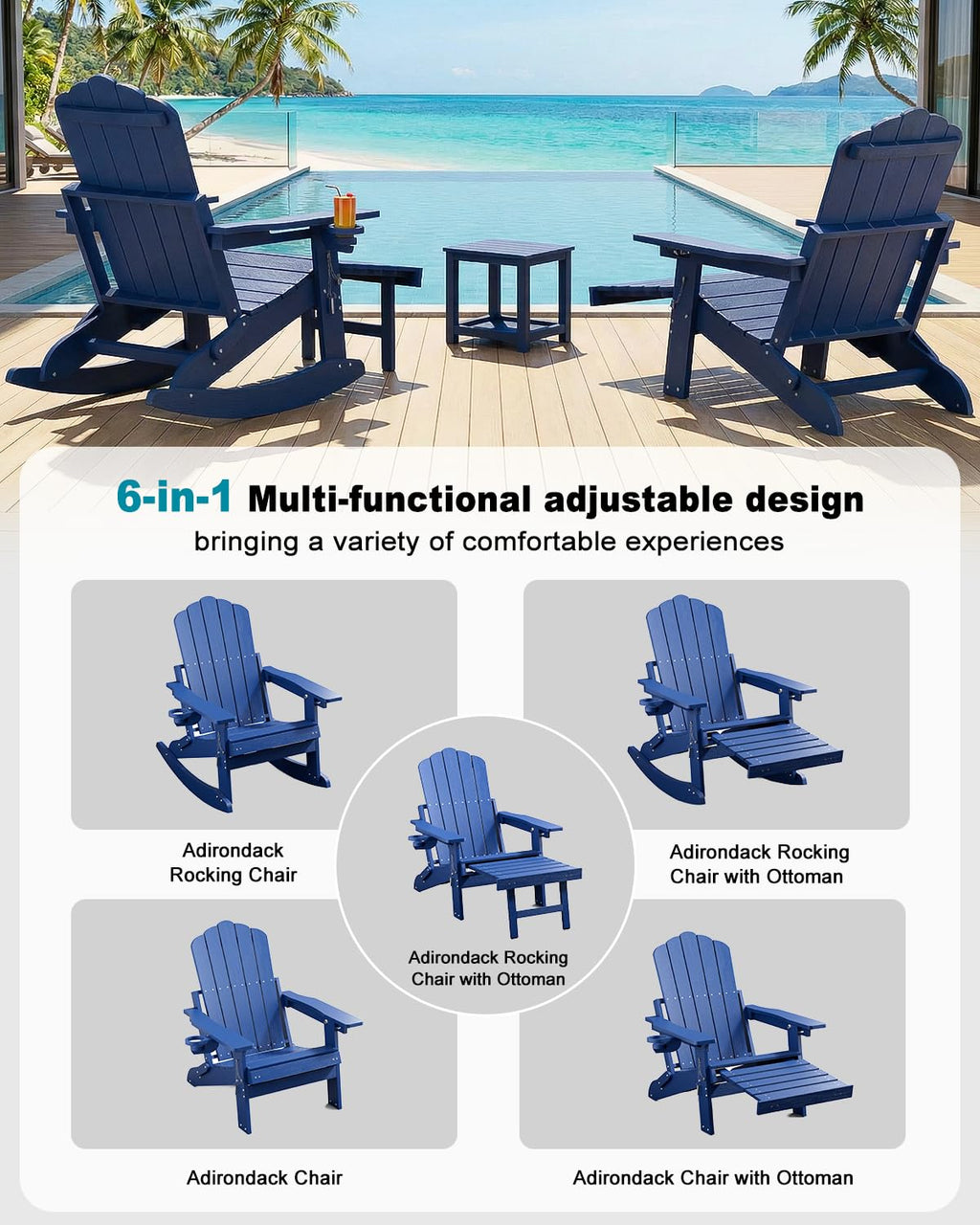 Folding Adirondack Rocking Chair with Ottoman D1651