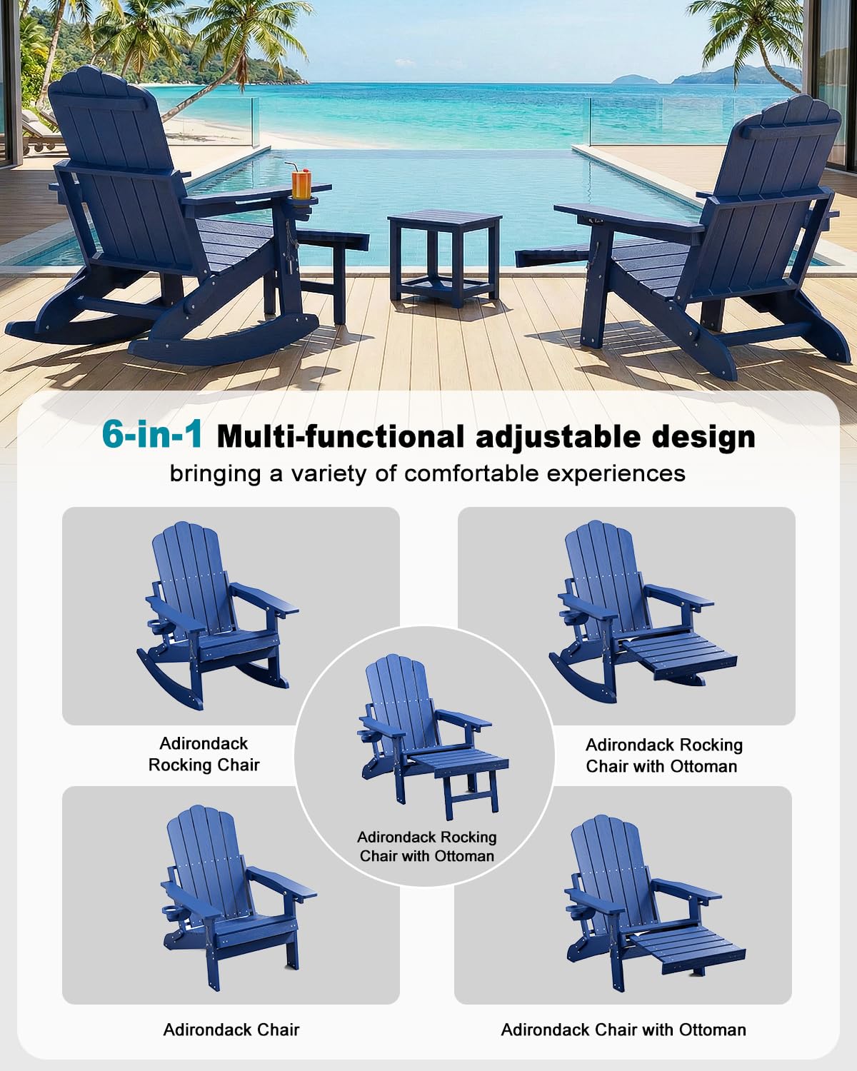 Folding Adirondack Rocking Chair with Ottoman D1651