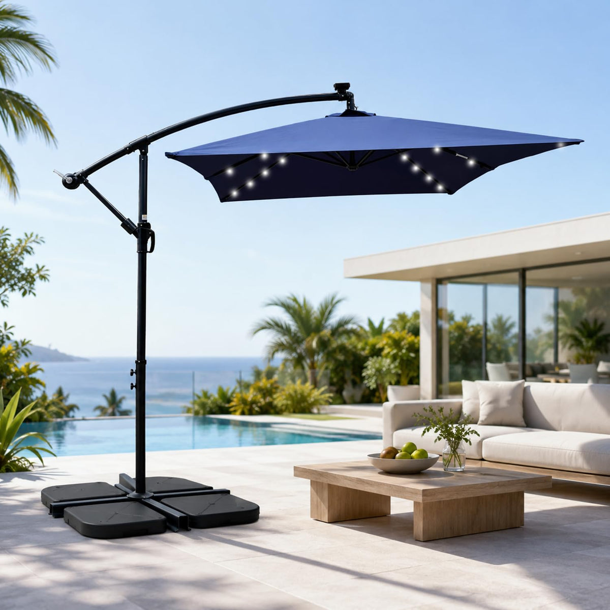 10x6.5FT Navy Blue Solar Patio Umbrella Q620