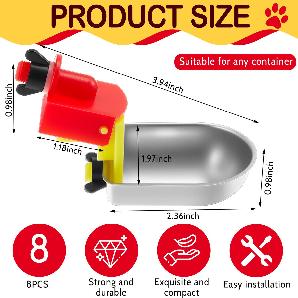 8 Pack Stainless Steel Auto Fill Chicken Waterer Cups X1150
