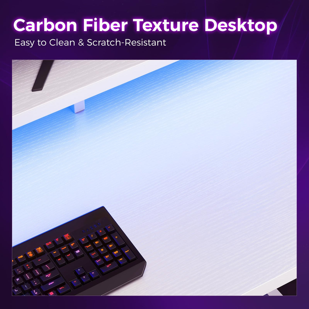 48 Inch White Gaming Desk with LED Lights K844