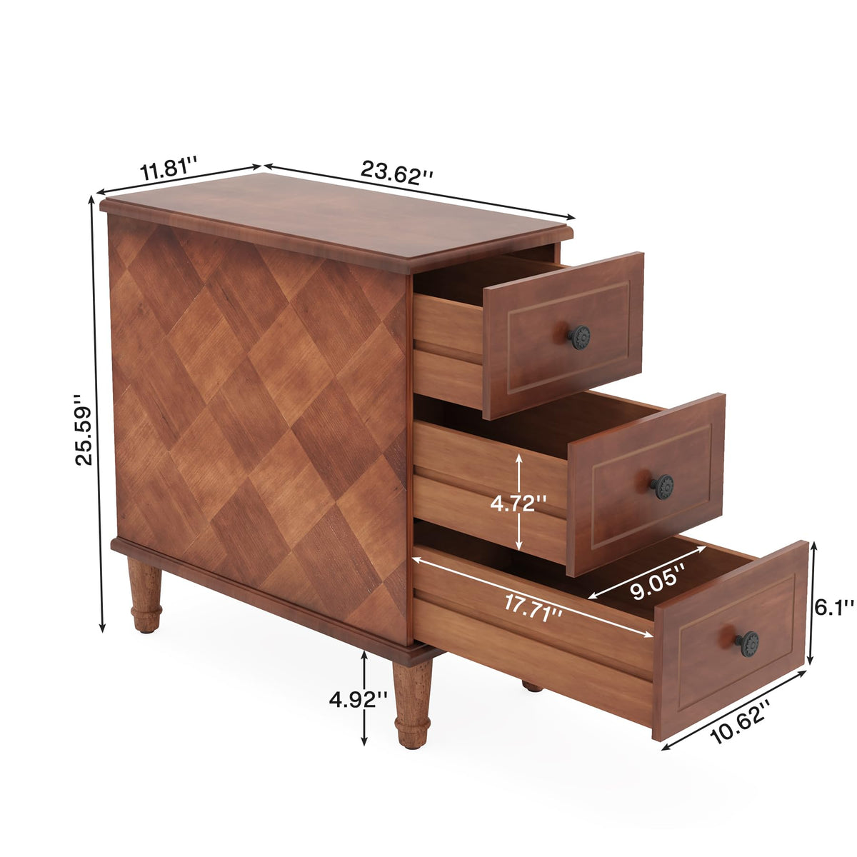 Fully Assembled Set of 2 Narrow 3 Drawer Brown End Table M97434