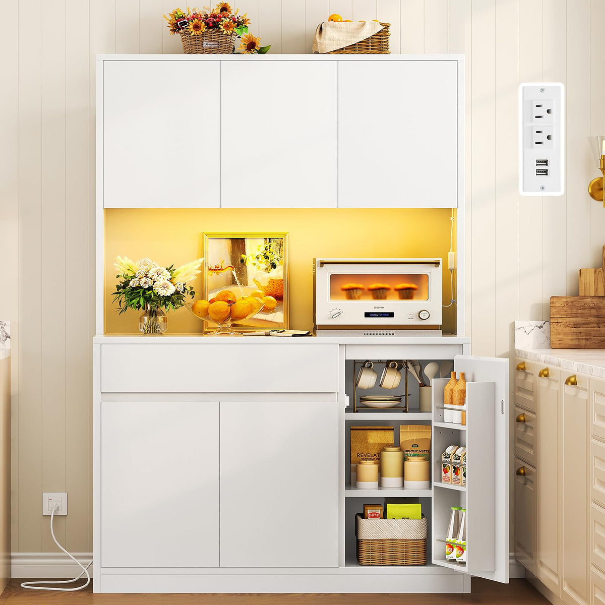 Pantry Cabinet with Charging Station Y265