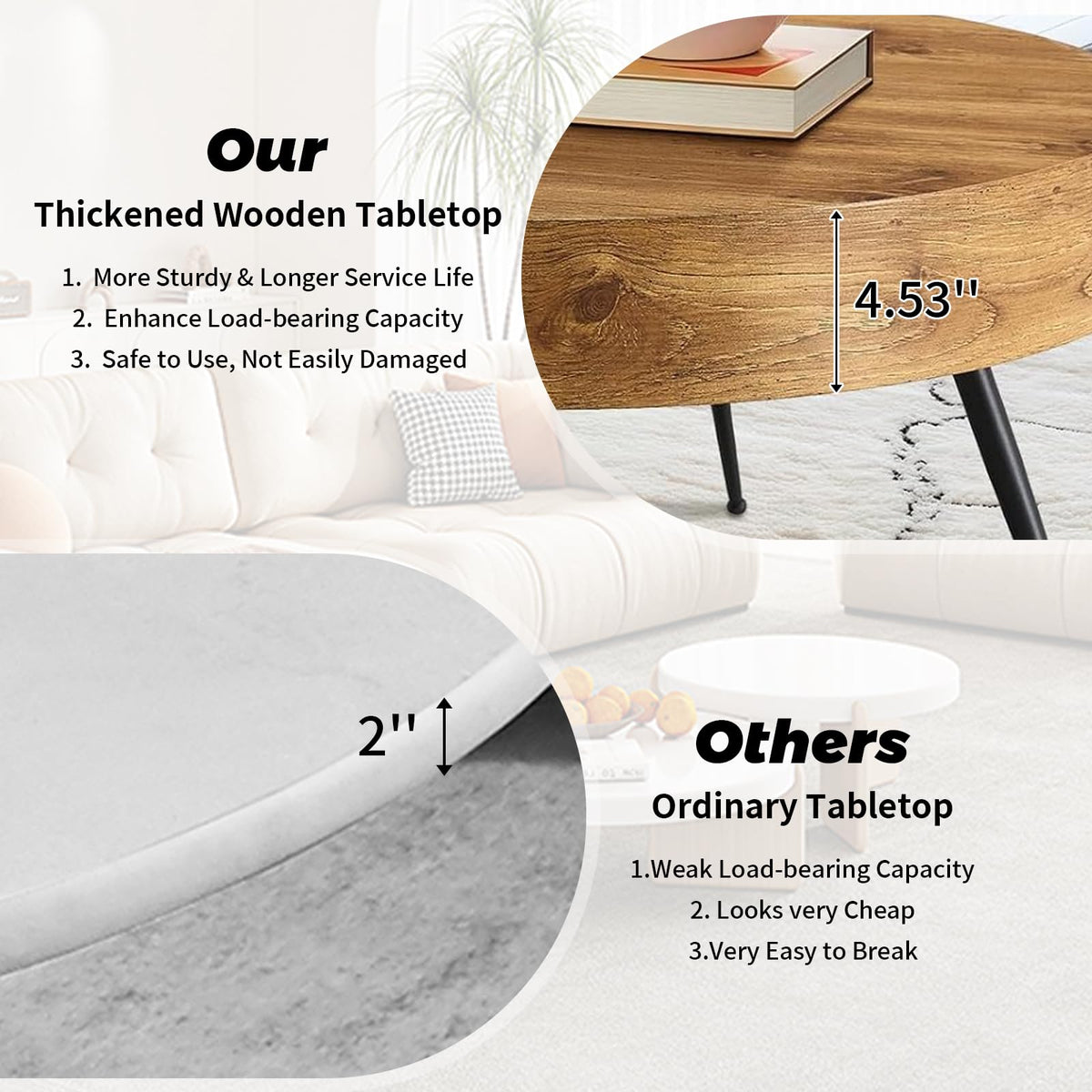 Round Wood Coffee Table with Metal Legs Z827753