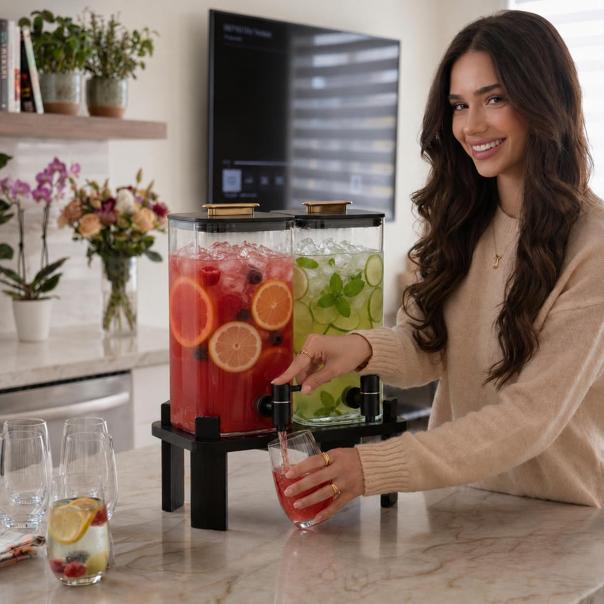2 PCS 3 Gallon Glass Beverage Dispenser with Wood Stand X260846